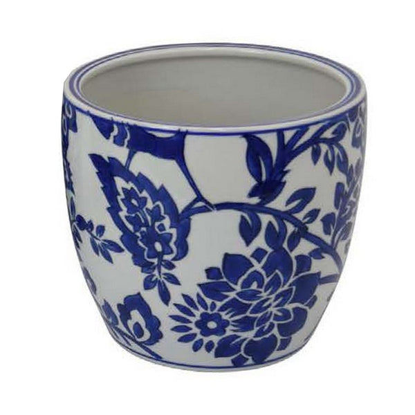 English Elm Garden Ceramic Planter Trio Hand Painted Floral Glazed Japanese Style Home Decor Set White+Blue B056P412621