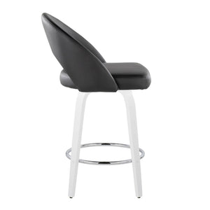 English Elm Fixed-height Swivel Counterstools Faux Leather Padded Seat Chrome Footrest Set of 2 Black B202S01846