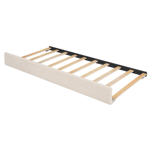 English Elm Teddy Twin Upholstered Platform Bed with Trundle, LED Smart Lighting, Plush Fleece, Sturdy Design Beige SF000055AAA