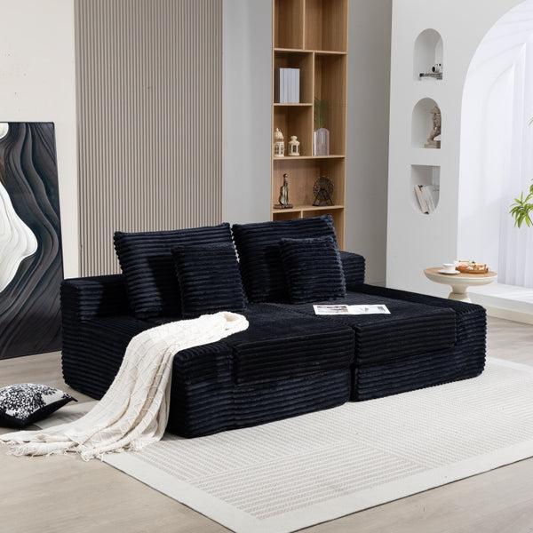 English Elm Double Cloud Plush Chaise Lounge Sofa Bed with Deep Seat, No Assembly, Ultra-Soft Corduroy Comfort Black W794S00004