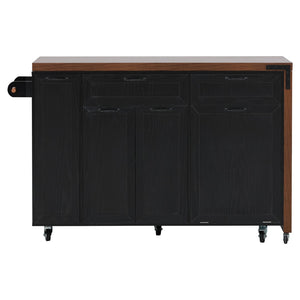 English Elm K&k Extendable Kitchen Island Rolling Cart with Spice Rack Walnut Oak Finish Black N707S000026B