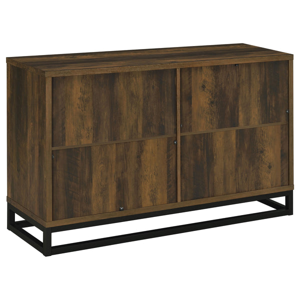 English Elm Thurston Dark Pine 4-Door Engineered Wood Accent Cabinet with Fluted Doors, Open Metal Base, Rustic Storage B062P375527