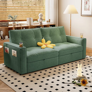English Elm SOMNUS Convertible Sofa Bed with Corduroy Upholstery, Space-Saving 2-in-1 Design, Durable Steel Frame Green W3820S00011