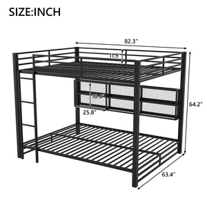 English Elm Metal Queen over Queen Bunk Bed with Storage Cabinets, LED Lighting, Sturdy Black Metal Frame, Space-Saving Design N7090000672B