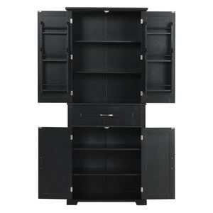English Elm Bathroom Tall Storage Cabinet with Doors and Drawer, Adjustable Shelf, Anti-Tip Safety, MDF Finish Black N725P210330B