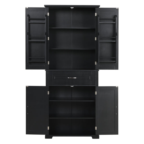 English Elm Bathroom Tall Storage Cabinet with Doors and Drawer, Adjustable Shelf, Anti-Tip Safety, MDF Finish Black N725P210330B