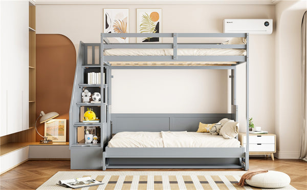 English Elm Full Over Murphy Bunk Bed with Hydraulic Lift Staircase Storage and Fold Away Desk LP000698AAE