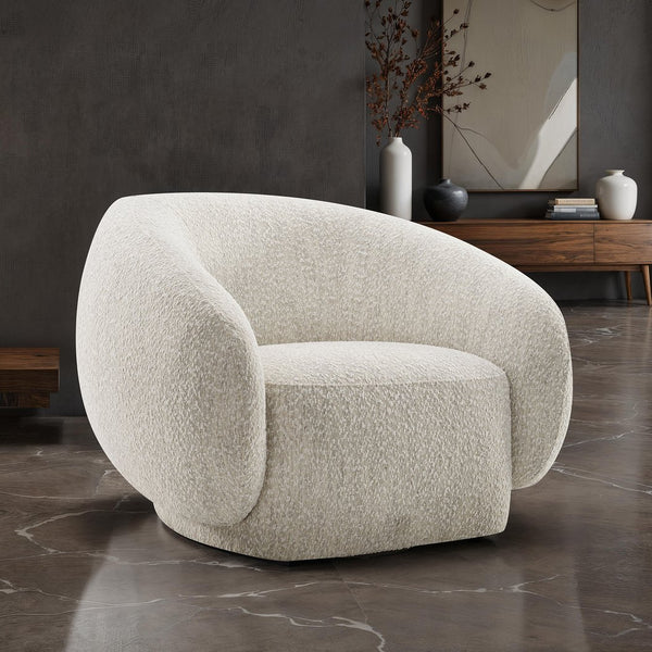 English Elm Contemporary Sculpted Barrel-Back Arm Chair with Smooth Casters, Neutral Textured Upholstery, Stylish Accent Seating Beige 42 L x 40 W x 35 H B2741P401429