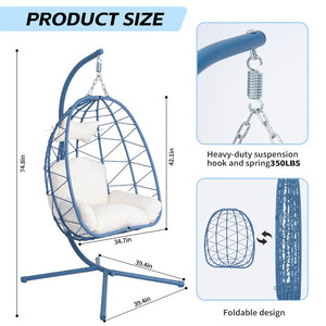 English Elm Hanging Egg Chair with Pe Wicker Stand Ergonomic Swing Seat for Patio or Bedroom T5880P497569
