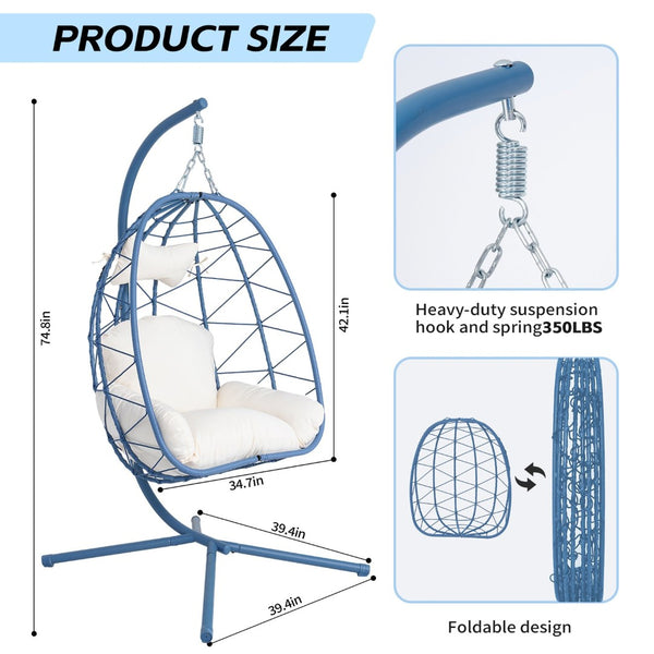English Elm Hanging Egg Chair with Pe Wicker Stand Ergonomic Swing Seat for Patio or Bedroom T5880P497569