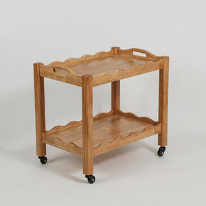 English Elm Solid Rubberwood Two Tier Rolling Table with Locking Casters for Modern Living W3040P455688