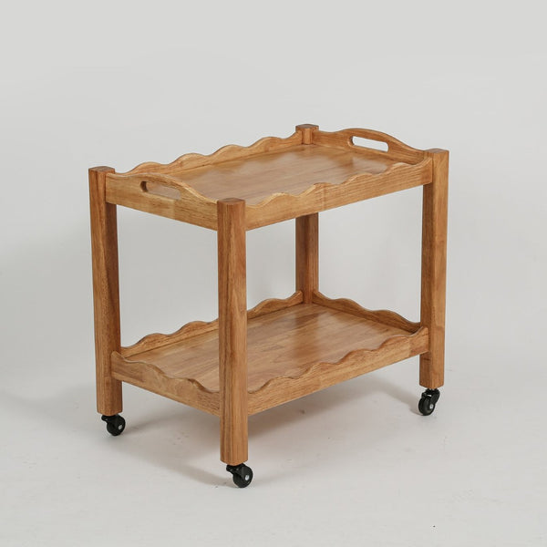 English Elm Solid Rubberwood Two Tier Rolling Table with Locking Casters for Modern Living W3040P455688