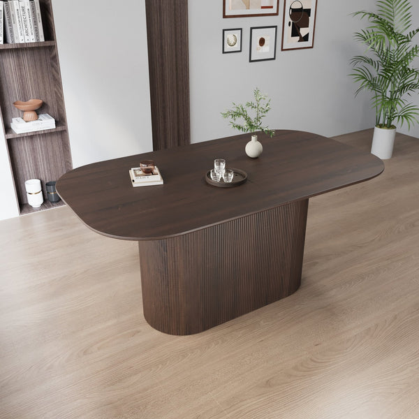 English Elm 63 Elegant MDF Dining Table with Carved Round Legs, Stain‑Resistant Surface, Seats 4‑8, Modern Appeal Brown W2189S00651