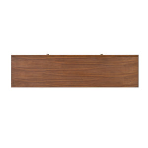 English Elm Mid-Century TV Stand with Gold-Capped Legs and Adjustable Shelves, Retro Modern 70" Media Console Walnut 73 L x 21 W x 31 H B2741P395431