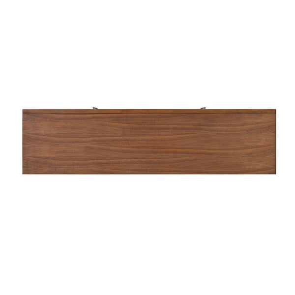 English Elm Mid-Century TV Stand with Gold-Capped Legs and Adjustable Shelves, Retro Modern 70" Media Console Walnut 73 L x 21 W x 31 H B2741P395431