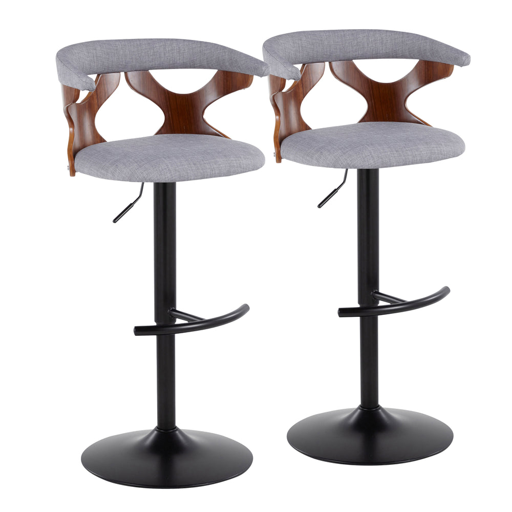 English Elm Gardenia Adjustable Barstool Set Of 2 - Stylish Swivel Design With Light Grey Fabric & Walnut Accents B202S00855
