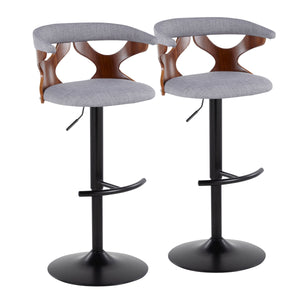 English Elm Gardenia Adjustable Barstool Set Of 2 - Stylish Swivel Design With Light Grey Fabric & Walnut Accents B202S00855