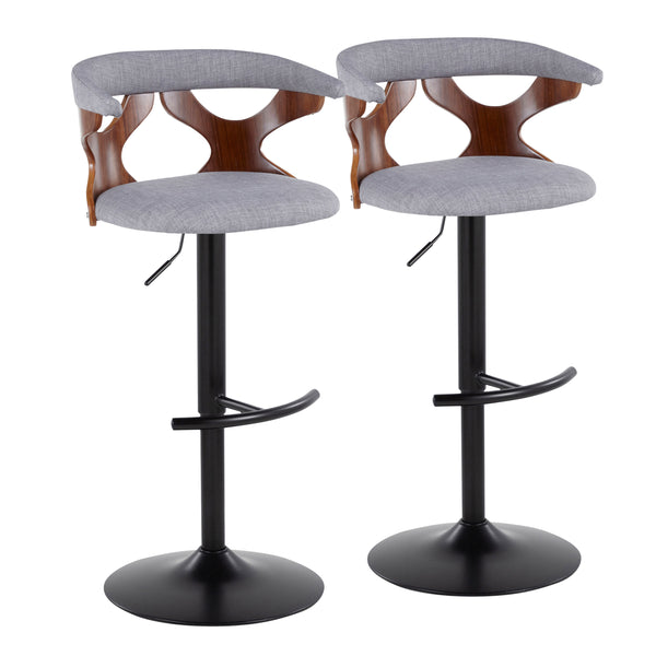 English Elm Gardenia Adjustable Barstool Set Of 2 - Stylish Swivel Design With Light Grey Fabric & Walnut Accents B202S00855