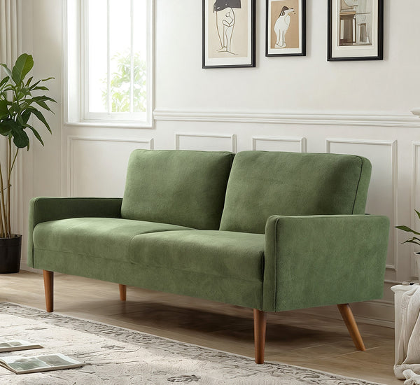 English Elm Velvet Kent 3-Seater Sofa with Plush Upholstery, European Modern-Vintage Design and Durable Build Green B2735P291965