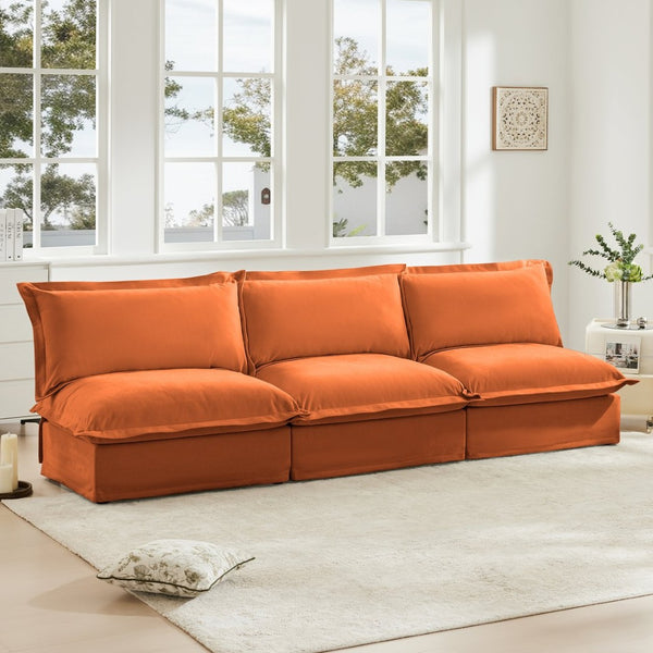 English Elm Modern Chenille Modular Sofa Deep Seat High Back Armless Sectional for Living Room Orange W3041S00133