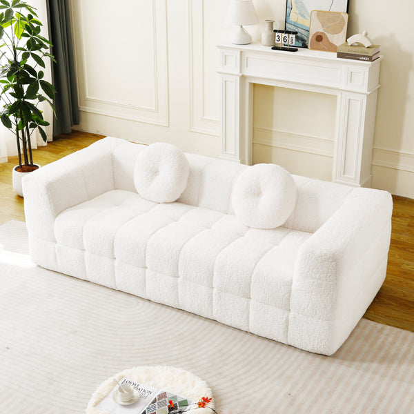 English Elm 84.6-inch Cloud Sofa with Lychee-Textured Long-Pile Polyester, Plush High-Density Foam Comfort Beige W834P366230