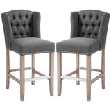 English Elm Homcom Counter Height Bar Stools Set Of 2, 27" Seat Height Upholstered Barstools, Farmhouse Kitchen Island Stools With Nailhead-Trim, Tufted Back and Wooden Legs, Dark Gray