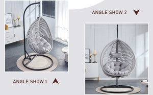 English Elm 76.8-inch Hand Woven Rattan Egg Swing Chair Indoor Outdoor with Cushion Lumbar Pillow Gray W1512P498595
