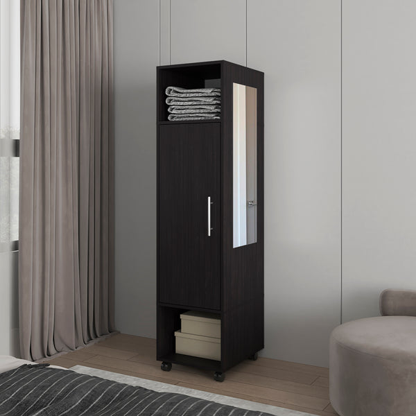 English Elm Wardrobe Boston Black Engineered Wood with Mirror, Spacious Shelves & Hanging Rod for Bedroom Storage B092P225204