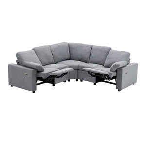 English Elm 89" Power Recliner Sectional Sofa with USB Ports, Storage Drawers, Linen Upholstery, Theater Comfort Gray N719S001590E