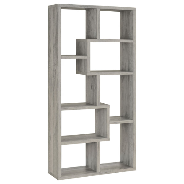 English Elm Geometric Bookcase with 7 Open Shelves for Home Decor, Modern Sturdy Engineered Wood Accent Tower Driftwood,Grey 71.88 L x 14.14 W x 8.87 H B011P305076