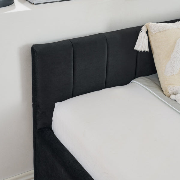 English Elm Full Size Upholstered Tufted Daybed Frame With Storage Drawers, Plush Velvet In Elegant Black Finish W1413S00088