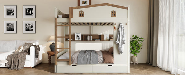 English Elm Twin Triple Metal Bunk Bed Matte Powder Coated Frame with Full Safety Guardrails W1580S00637