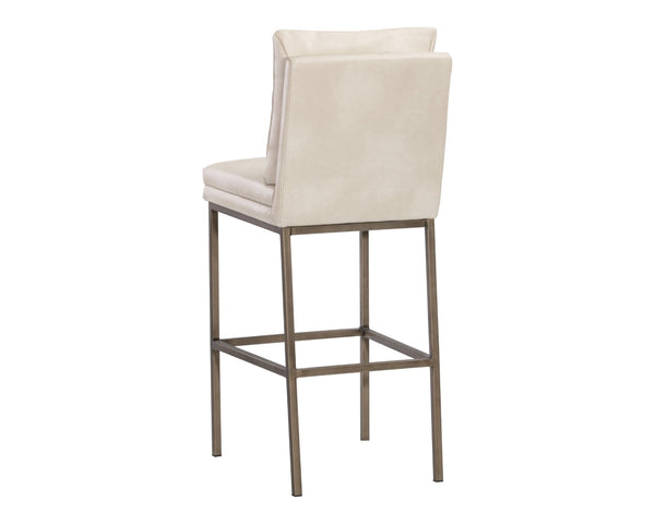 Sunpan PAIGE Barstool - Stylish Faux Leather Comfort with Antique Brass Legs for Modern Spaces and Dining Cream 105943