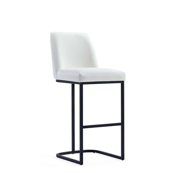 English Elm Serena Metal Upholstered Barstool with Matte Black Frame, Leatherette Cushion, Commercial Grade Comfort White B365P397934