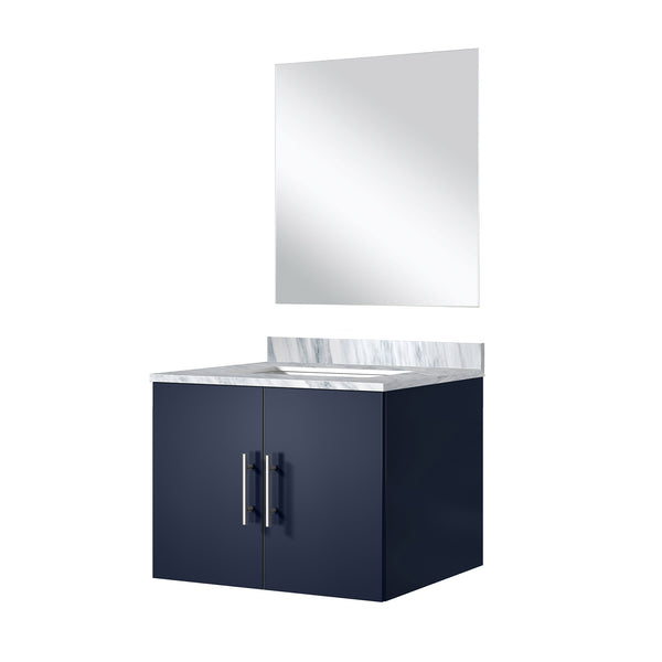 English Elm Navy Blue Single Bath Vanity With Carrara Marble Top & Mirror - Perfect For Small Space Style! B2731S00743