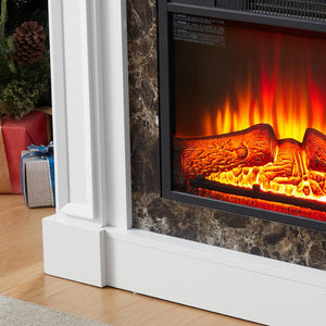 English Elm Electric Fireplace Mantel with Stacked Stone Surround Led Flame and Remote Heater White W2275S00047