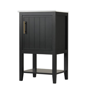 English Elm 20" Modern Bathroom Vanity with Ceramic Sink, Solid Wood MDF Build, Soft-Close Door & Shelf Black N725P220604B