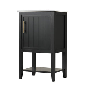 English Elm 20" Matte Freestanding Bathroom Vanity Rubberwood Cabinet Ceramic Sink Open Shelf Black N725P391115B