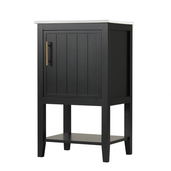 English Elm 20" Matte Freestanding Bathroom Vanity Rubberwood Cabinet Ceramic Sink Open Shelf Black N725P391115B