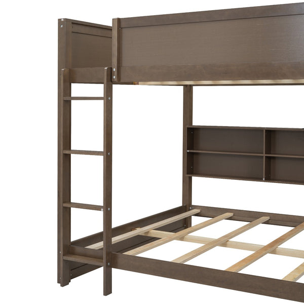 English Elm Queen Over Bunk Bed Solid Pine Cabin Frame with Storage and Usb Charging Wood GX000399AAD