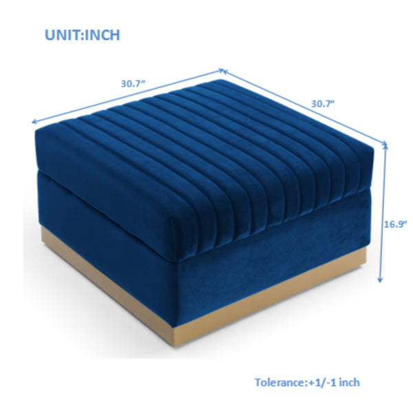 English Elm Contemporary Velvet Channel Tufted Large Ottoman — Modern Upholstered Footrest, Plush Seating Accent, Blue (100) W1117127177