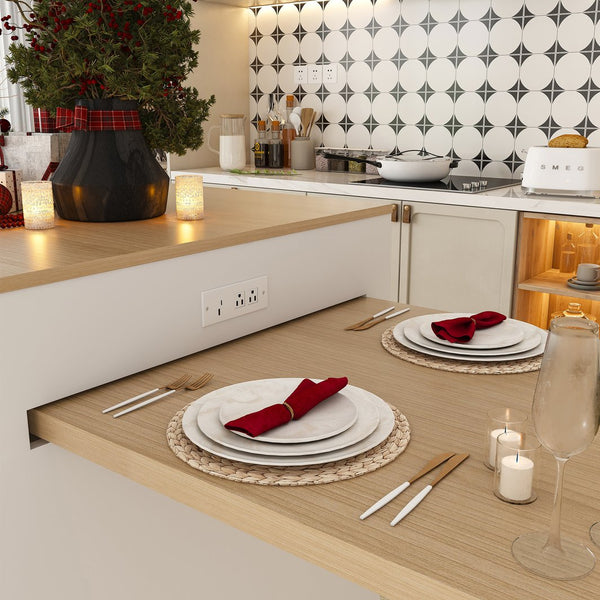 English Elm 80-inch Expandable Kitchen Island with Charging Station, Solid Wood-Grain Top, Mobile Storage Cart White W2700S00074