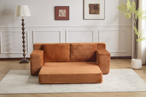 English Elm Loveseat Corduroy Bean Bag Sofa Bed with Memory Foam, Reversible Cushions, Plush Bolsters, No Assembly Required Orange W3723P346937