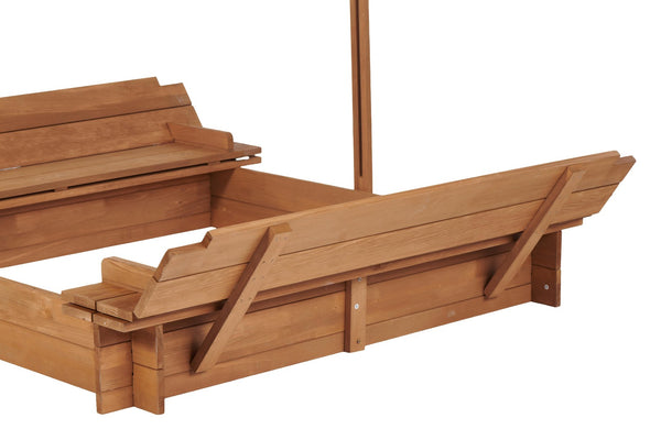 English Elm Kids Cedar Sandbox with Adjustable Canopy Corner Seating Outdoor Backyard Play D720094432