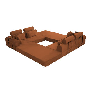 English Elm L Shaped Corduroy Sectional Sofa Converts to Sleeper Bed Space Saving Modular Couch Orange W5532S00004