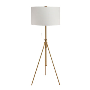 English Elm Vintage Tripod Floor Lamp with Stained Gold Metal Legs, Ivory Shade, Pull Switch, Adjustable Height Brushed Gold 21 L x 21 W x 22 H B2741P317228