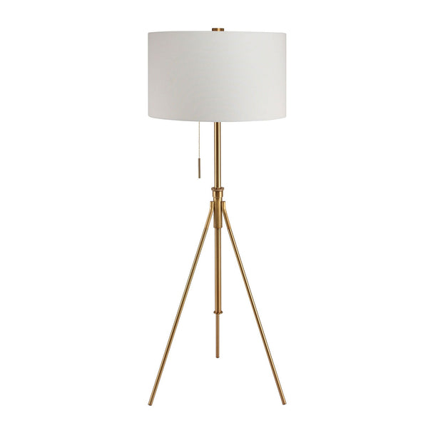 English Elm Vintage Tripod Floor Lamp with Stained Gold Metal Legs, Ivory Shade, Pull Switch, Adjustable Height Brushed Gold 21 L x 21 W x 22 H B2741P317228