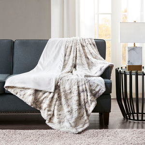 JLA Home Madison Park - Oversized Faux Fur Throw with Luxurious Marble Print — Extra-Large Plush, Machine-Washable Comfort Natural MP50-4907