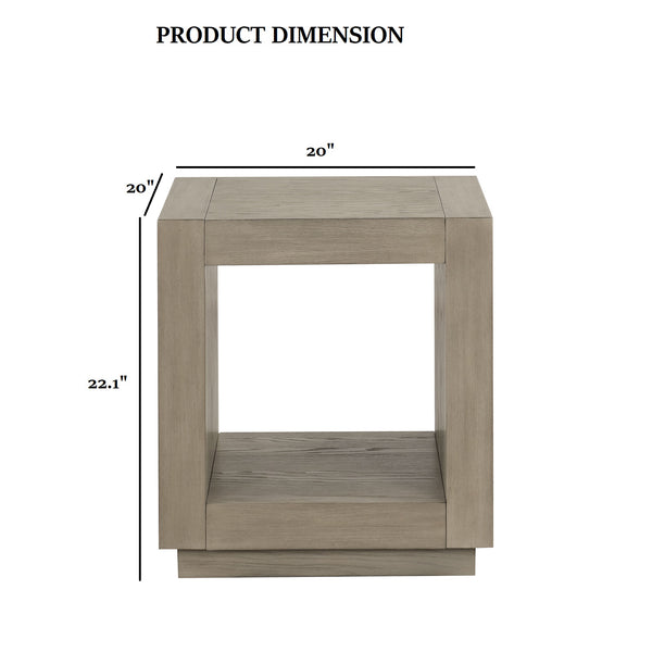English Elm 1pc Square End Table with Open Bottom Shelf and Plinth Base, Contemporary Natural Finish Accent Piece Natural 31 L x 24 W x 16 H B2741P395384