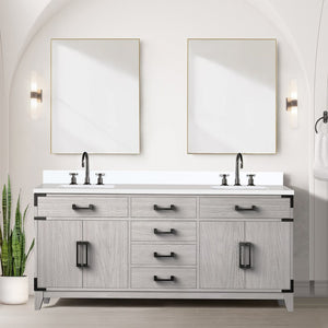 English Elm White Oak Double Bath Vanity 72" With Durable Cultured Marble Top - Stylish Storage & Easy Care B2731P259906-GIGA